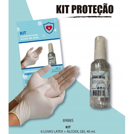 Kit proteção 6 luvas latex + álcool gel 40ml